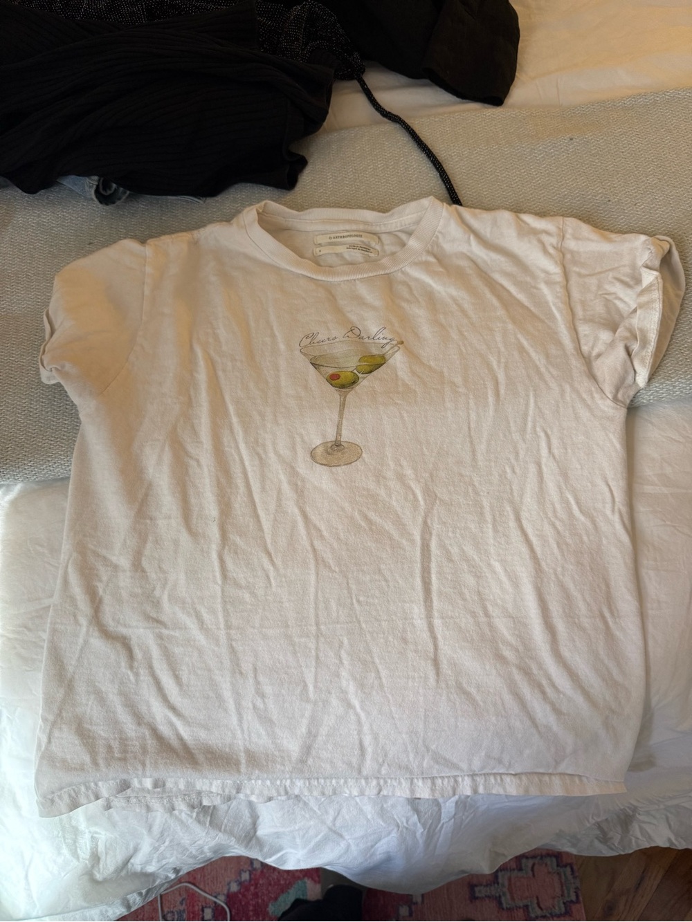 Anthropologie Cream Graphic Martini Tee